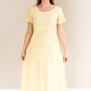 Eileen Fisher Butter Yellow 100% Linen Slit Maxi Dress
